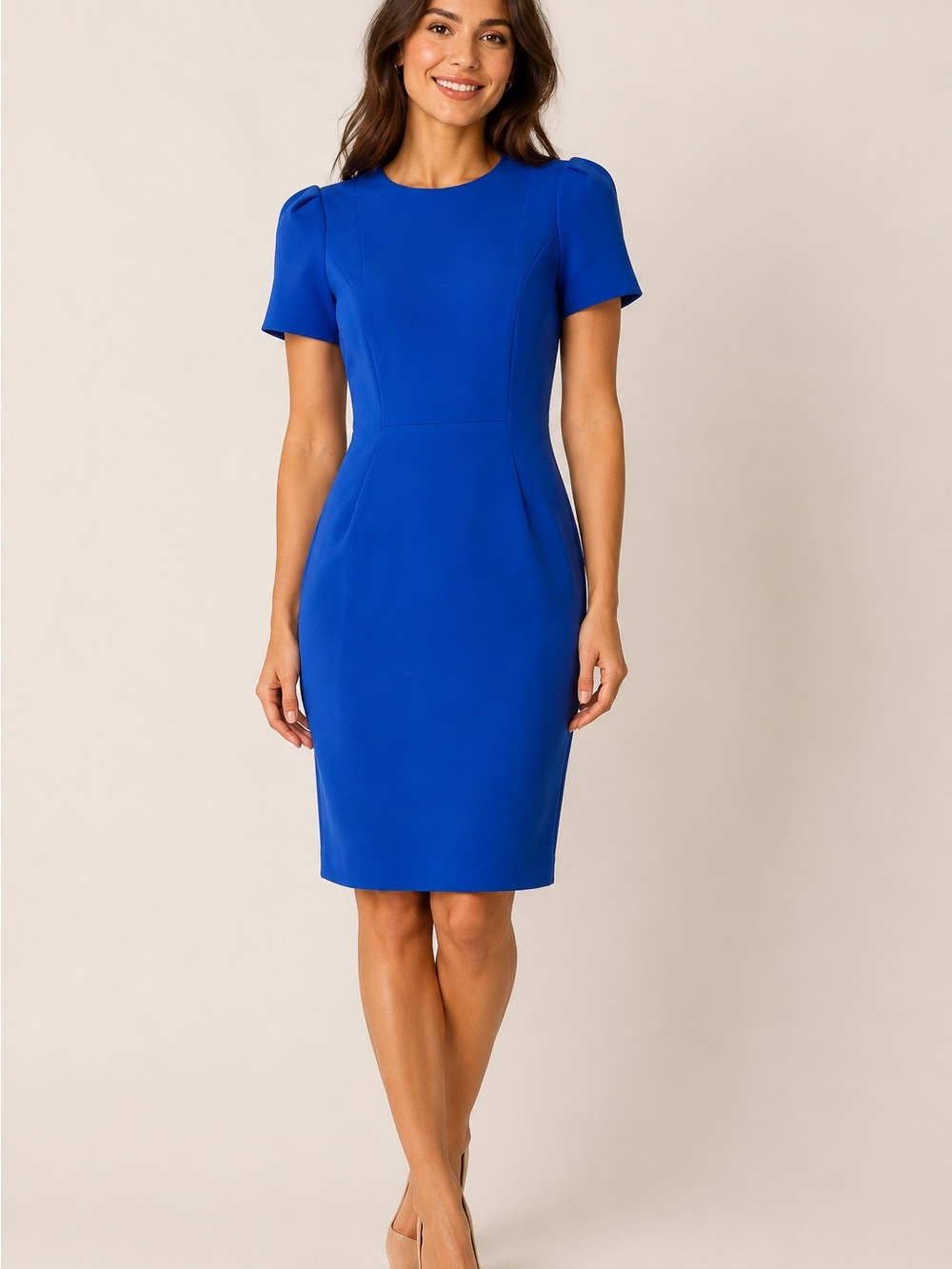 Calvin Klein Royal Blue Short-Sleeve Sheath Midi Dress